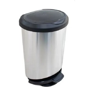 CESTO DE LIXO PLÁSTICO COM PEDAL E BORDA 45 LITROS LABEL INOX ARQPLAST