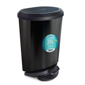 CESTO DE LIXO PLÁSTICO PRETO DE 20 LITROS COM PEDAL ARQPLAST