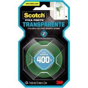 FITA DUPLA FACE FIXA FORTE TRANSPARENTE 12MMx2M SCOTCH 3M