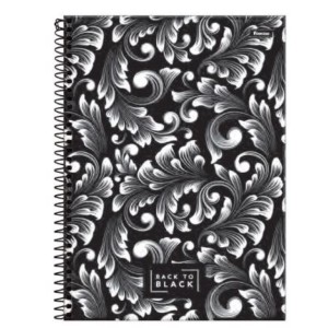 CADERNO 160FLS 10 MATÉRIAS UNIVERSITÁRIO CAPA DURA ESPIRAL BACK TO BLACK FORONI
