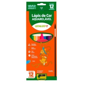 LÁPIS 12 CORES AQUARELÁVEL COM APONTADOR LEO&LEO