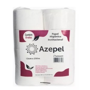 PAPEL HIGIÊNICO 10CMX250M INSTITUCIONAL ROLÃO 8 ROLOS BRANCO PREMIUM AZEPEL
