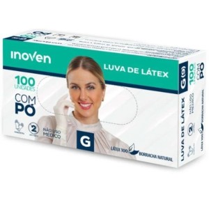 LUVA DE LÁTEX G COM PÓ NÃO CIRURGICA CAIXA C/100 UNIDADES INOVEN
