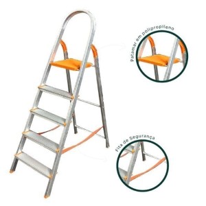 ESCADA DE ALUMÍNIO DOMÉSTICA 5 DEGRAUS PATAMAR 113CM EDS005 ÁGATA