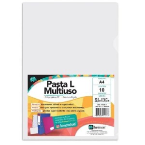 PASTA EM L A4 CRISTAL COM VISOR C/10 UNIDADES REF.1436-3G CHIES